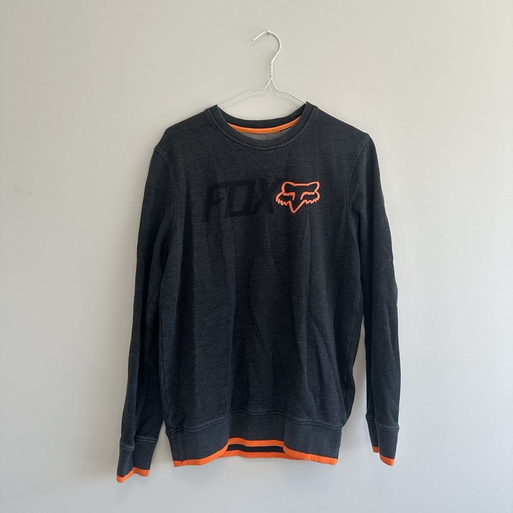 Fox Racing Grey Sweatshirt size S skater grunge motocross Orange Logo